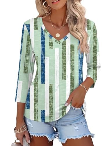 LOMON Womens St Patricks Day Shirt 3/4 Sleeve Tunic Top to Wear with Legging Summer Blouse Basic Tee for Women Green Print L