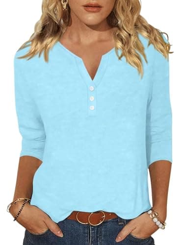 EADINVE Womens 3/4 Sleeve Henley Shirts V Neck Summer Casual Buttons Tops