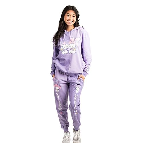 Bioworld Hello Kitty & Friends My Melody and Kuromi Women's Lilac Hoodie and Joggers 2-Piece Set-Large