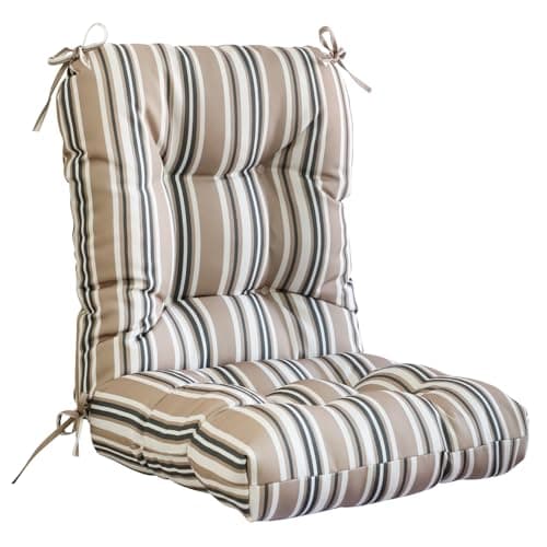 EAGLE PEAK Tufted Outdoor/Indoor Seat/Back Chair Cushion, 1 Pack, 42'' x 21'', Beige Stripe