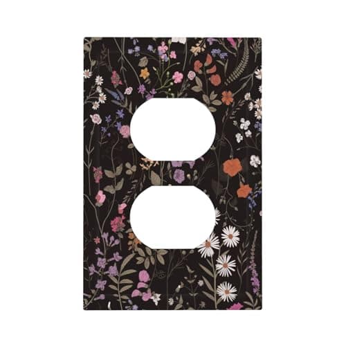 Bohemian Floral Plants Boho Colorful Leaf And Wildflower Dark 1 Gang Duplex Outlet Covers Faceplate Decorative Wall Plate Single Light Switch Cover Electrical Switchplate for Country Bathroom
