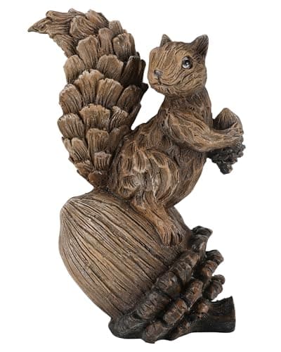 iStatue Handmade Resin Squirrel on Acorn Statue Miniature Garden Figurines – 6.5 Inch Nature-Inspired Woodland Animal Decor for Home, Garden, Patio or Shelf – Rustic Farmhouse Accent (Medium)