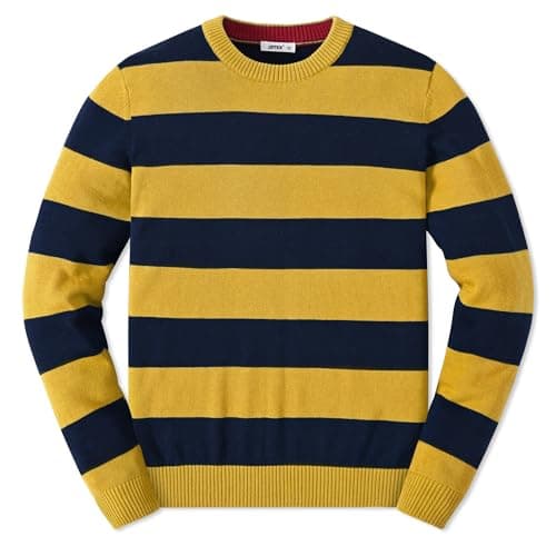 JSTEX Boys Sweater 100% Cotton Knit Kids Pullover Sweater Crew Neck Long Sleeve Striped Sweater for Child Toddler Size 4-14