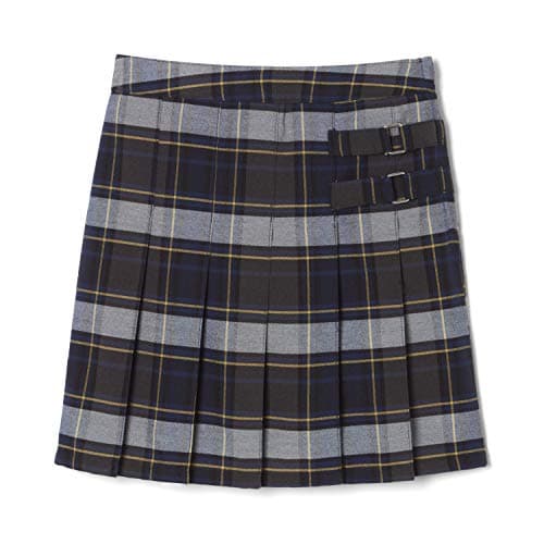 French Toast Girls' Adjustable Waist Plaid 2-Tab Scooter, Blue & Gold Plaid, 14.5 Plus