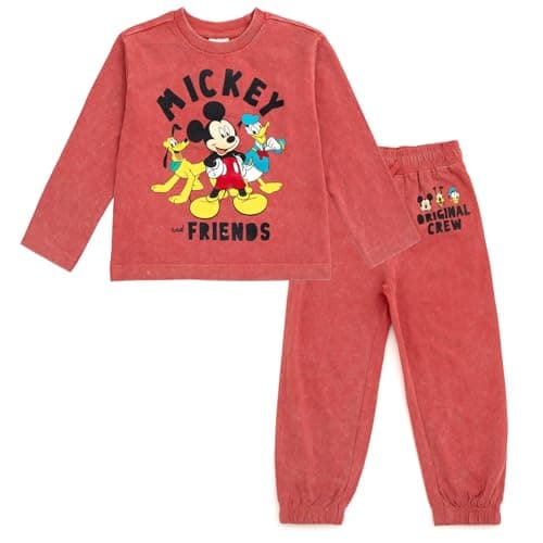 Disney Mickey Mouse Donald Duck Pluto Toddler Boys T-Shirt and Jogger and Pants Outfit Set Red Mickey Friends 3T