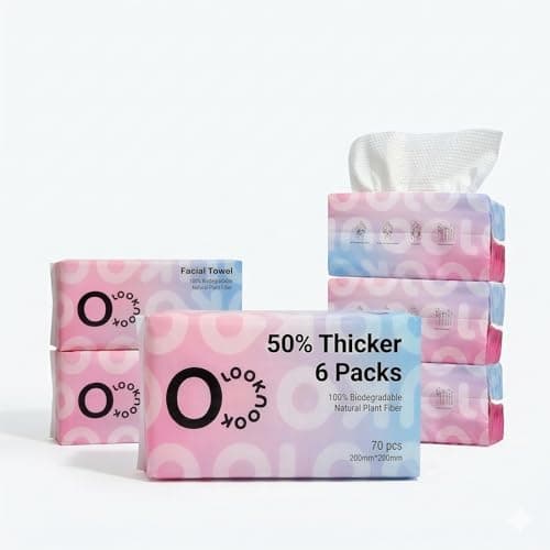 LOOKNOOK Disposable Face Towel, 50% Thicker, Soft for Sensitive Skin, Multipurpose Cleaning Cloth, 70 Count, 6 pack
