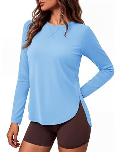 MAGCOMSEN Long Sleeve Shirts for Women Quick Dry Lightweight Shirt Moisture Wicking Yoga Swim Hiking Tee,SkyBlue,S