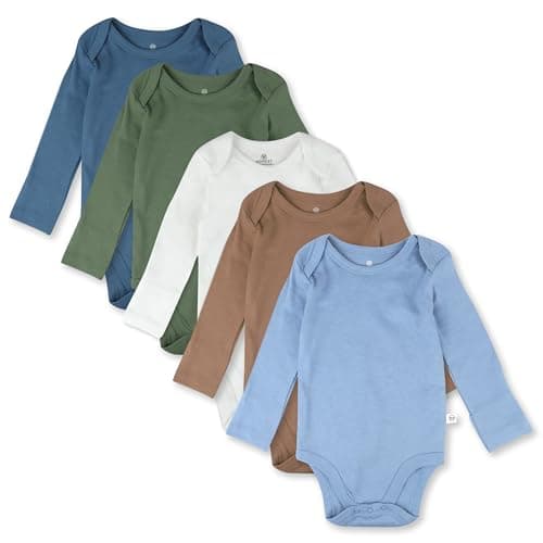 HonestBaby 5-pack Long Sleeve Bodysuits One-piece for Infant Baby Boys, Earthy Blues, 3-6 Months