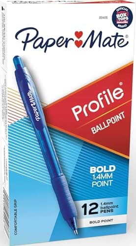Paper Mate Profile Retractable Ballpoint Pens, Bold Point (1.4mm), Blue Ink, 12 Count - Writing, Office, Teacher Supplies