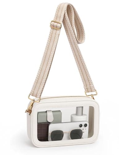 BS-VOG Clear Bag for Stadium Events, Clear Purse for Women, Stadium Approved Crossbody Bag for Concerts Sports Festivals, Beige and White