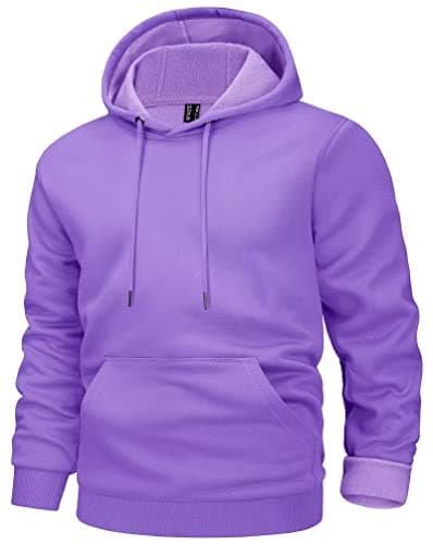 MAGCOMSEN Men's Hoodie Sweatshirt Micro Fleece Hooded Sweatshirt Active Plain Winter Midweight Soft Light Purple