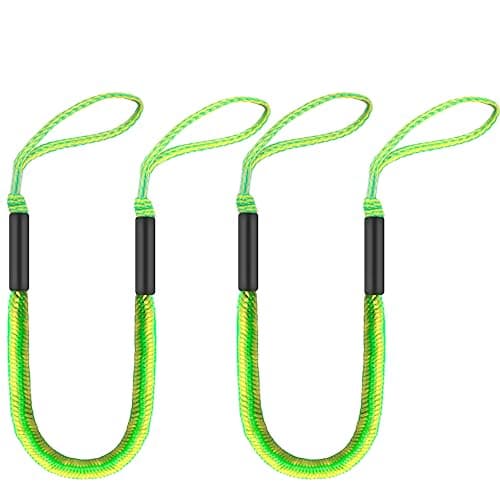 Bungee Dock Lines with Loops for Boats – Lightweight Elastic Pontoon, Deck Boat, Jet Ski, PWC, Kayak, Small to Medium Vessel Mooring Ropes & Spring Lines for Quick Docking (2, Green & Yellow, 4 Feet)