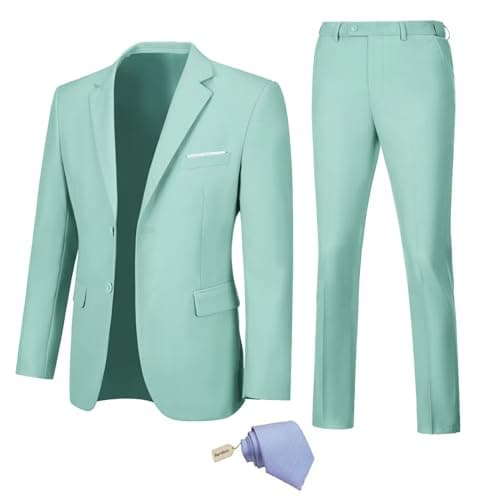 Mens Slim Fit Suit Blazer Pants Set with Tie 2 Button Suits Men Mint Green Party Homecoming Prom Tuxedo Suit for Men 3XL