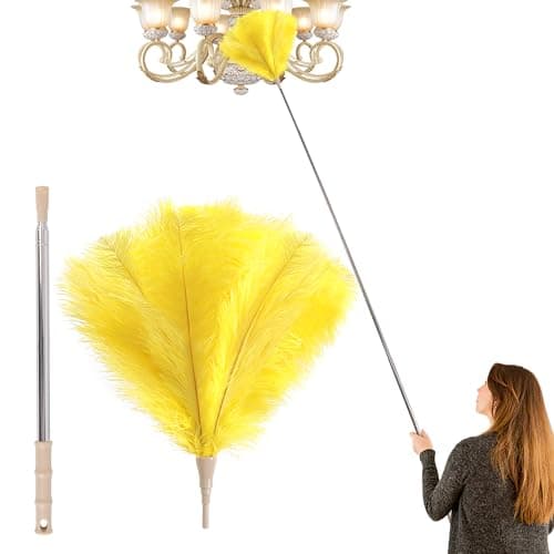 Extendable Ostrich Feather Duster Lengthen Feather Duster Used for Home Cleaning Ceilings(2.1M,Yellow)