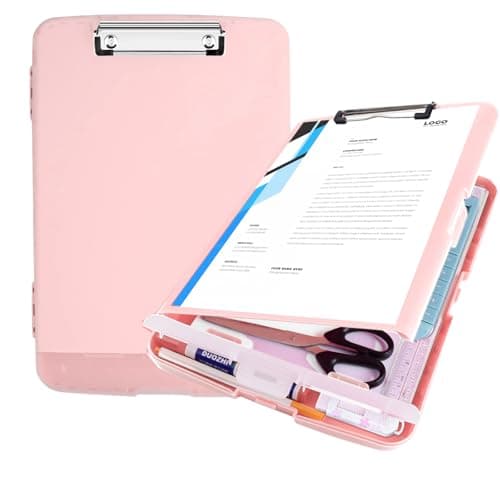 TFDLCG zm Plastic Clipboard with Storage,Clip Boards 8.5x11 Heavy Duty,Large Capacity Cute Nursing Clipboard with Pen Holder,A4 Letter Size for Women Teachers Work,School,Office, Light Pink