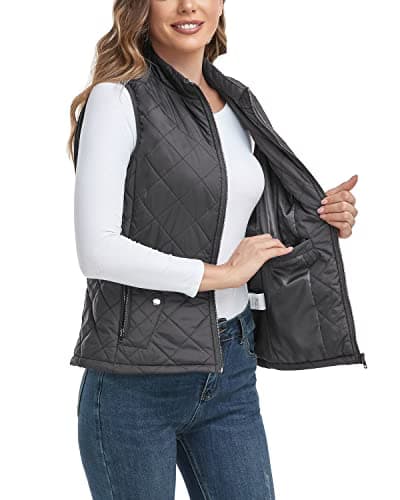 LONGKING 2025 Upgraded, Women's Outwear Vest With One Inner Pocket - Stand Collar Lightweight Zip Quilted Vest for Women