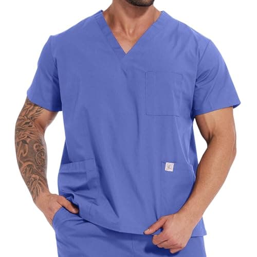 JONATHAN UNIFORM Scrub Tops for Men V-Neck Scrubs with 3 Pocket Men's Uniforms Overalls for Nurse Dentist Vets Team Workwear (Ceil Blue, M)