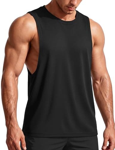 TACVASEN Mens Tank Top Gym Sleeveless Shirts Dry Fit Workout Muscle Tank Tops Tee Shirts Fitness Bodybuilding Athletic Running Black L