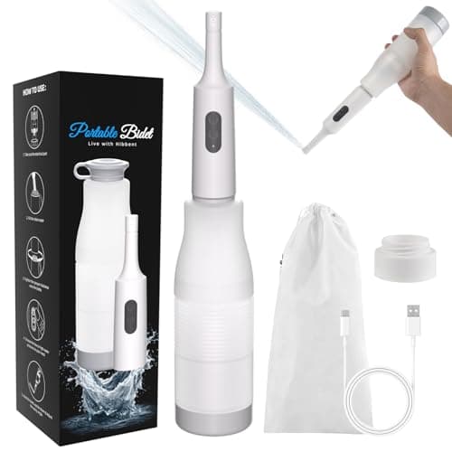 Hibbent Portable Bidet for Travel, High Pressure Electric Handheld Bidet Sprayer, 350-550ML Expandable Bottle for Personal Hygiene, USB-C Rechargeable Waterproof, Travel Sprayer for Women & Men, White