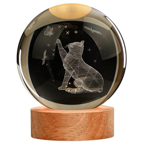 JANARARY Cat Gifts for Cat Lovers for Women, Large 3D Night Light, Crystal Lamp 16 Color Changing with Remote Control for Bedroom Decor, Play with Butterfly