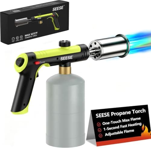 SEESE Powerful Propane Torch Gun,Kitchen Cooking Torch With One-Touch Max Fire, Charcoal Lighter with a Safety Lock, Adjustable Blow Torch for Sous Vide, BBQ, Campfire, Fireplace(Tank Not Included)