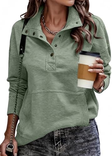 SHEWIN Women Fall Sweatshirt Oversized Pullover Tops, Geen, Size M B Green