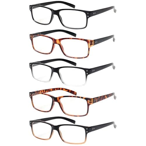 Kerecsen Reading Glasses 5 Pairs Quality Readers Spring Hinge Glasses for Reading for Men and Women (5 Mix Color, 0.50, x)