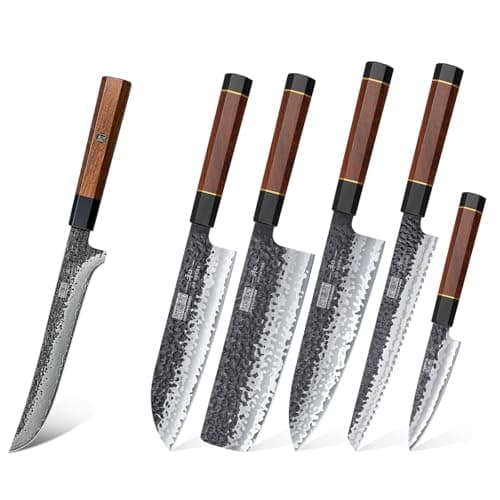 HOSHANHO Fillet Knife 7 Inch, Super Sharp Japanese Boning Knife in High Carbon Steel 5 Pieces Knife Set, Japanese High Carbon Steel Kitchen Knife Sets