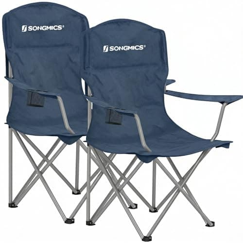 SONGMICS 2 Pack Folding Camping Chairs, 330 lb Capacity Folding Lawn Chairs, with Cup Holder, Heavy Duty Structure, for Garden, Fishing, Terrace, Twilight Blue UGCB008Q02
