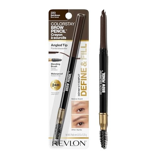 Revlon ColorStay Eyebrow Pencil with Spoolie Brush, Waterproof, Hair-Like Strokes for Natural Looking Brows, 220 Dark Brown, 0.021 oz