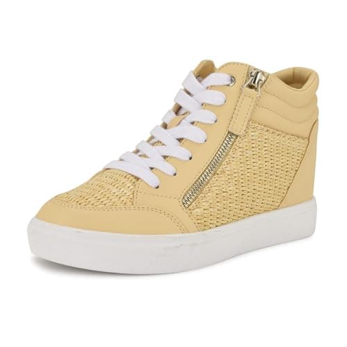 Nine West Women's Tons Wedge Sneaker, Light Natural Woven 110, 8