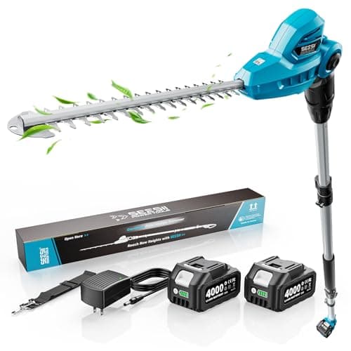 SEESII 20V Pole Hedge Trimmer Cordless, 16" Electric Hedge Trimmer with Extension Pole, 8.5 FT Telescopic Pole with Shoulder Strap, 2 Packs 4.0Ah Batteries & Charger, Long Reach Bush Shrub Trimmer