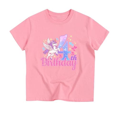 Birthday Girl Tshirt Unicorn Toddler 4th Birthday Shirt 4 Four Unicorn Party Shirt Pink