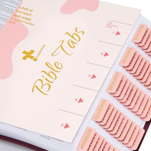Light Peach Pink Gold Foil Lettering Bible Tabs, Bible Index Tabs with Gilded Cover,75 Tabs Bible Study Supplies,Tabs with Chapter Titles and Summaries,Waterproof Laminated Tabs (Light Peach Pink)