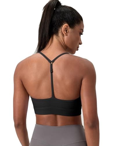 Sport Bras for Women Y Back Padded Racerback Workout Tanks Scoop Neck Low Impact Spaghetti Thin Strap Yoga Crop Tank Tops Black