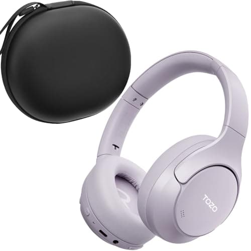 TOZO HT3 Hybrid Noise Cancelling Headphones, 90H Battery Life Wireless Over Ear Bluetooth 6.0 Foldable Headset, AI Voice Assistant with 5 Mics, Connect 2 Devices & Hi-Res Sound, 32 Audio EQ, with Case