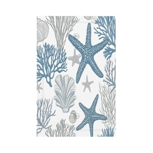 Blue Starfish Nautical Beach Conch Coastal Coral Shell Light Switch Cover Plate 1 Gang No Device Blank Electrical Wall Plates Faceplate Decorative Switch Plate For Kids Room Bathroom Decor