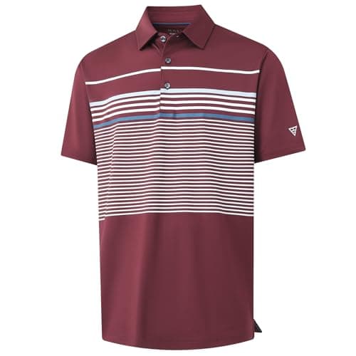M MAELREG Mens Golf Shirts Dry Fit Short Sleeve Fashion Print Striped Casual Short Sleeve Collared Golf Polo Shirts