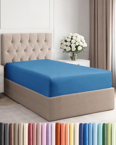 Twin Fitted Bed Sheet - Bottom Single Fitted Sheet Only - Soft Hotel Luxury Bedding w/ 8-16 Inch Deep Pockets - Breathable, Cooling & Wrinkle Free - Easy-Care, Fade and Shrink Resistant - Denim Blue