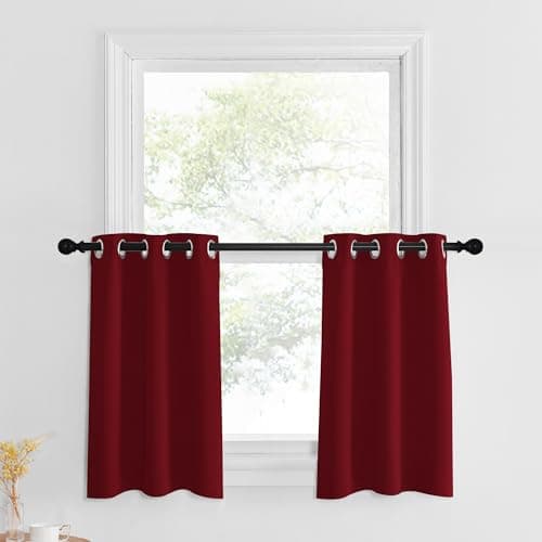 NICETOWN Christmas Valance Curtains for Living Room Bedroom Decor, Grommet Top 30 inches Long Burgundy Red Kitchen Cabinet Caravan Short Small Window Curtain Toppers Valance, 2 Panels, 29" W x 30" L