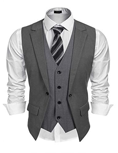 COOFANDY Men's Layered Suit Vests Fashion Formal Slim Fit Business Dress Vest Waistcoat