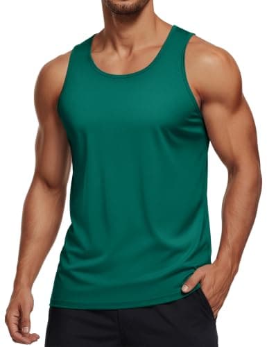 MAGCOMSEN Men's UPF 50+ Tank Top Quick Dry Summer Workout Muscle Sleeveless Shirts for Swim Beach Bodybuilding Emerald Green XS