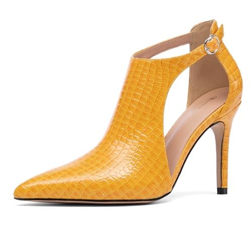 NEWBELLA Women's Closed Instep Hollow Pumps - Pointed Toe Heeled Sandals with Stiletto Heel, Versatile Casual High Heels for Everyday Wear & Commute (Yellow, Adult, Women, 6.5, Numeric, US Footwear Size System, Medium)