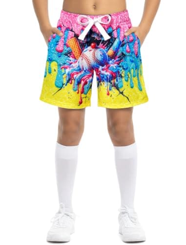 Cozople Boys Active Shorts Ice Cream Drip Baseball Shorts for Seaside Vacation Moisture Wicking Basketball Shorts Size 12