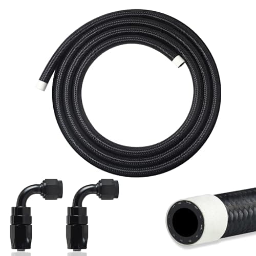 VWTNI 2.5FT 6AN Fuel Line Kit,3/8 inch 6AN Fuel Hose with Hose Fitting (90 Degree and 90 Degree), CPE