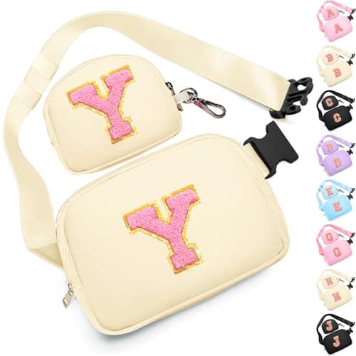 Birthday Gifts for 4 5 6 7 8 9 10 11 12 13 Year Old Girls, Crossbody Bags Fanny Pack with Initial Letter Patch Cute Stuff for Women Girls Teens (Y, Cream)