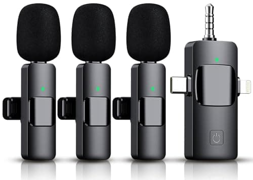 3 in 1 Wireless Lavalier Microphone for iPhone, iPad, Android, Camera,12-Hour Battery, mini Noise Reduction Recording Mic 2.4G Ultra-Low Delay, Microphone for Vlog/ TikTok/YouTube Live Stream( 3 Mic)