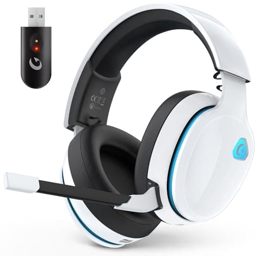 AOC 2.4GHz Wireless Gaming Headset for PS5, PS4 Fortnite & Call of Duty/FPS Gamers, PC, Switch, Bluetooth 6.0 Gaming Headphones with Noise Canceling Mic, 7.1 Virtual Surround, 45Hr Battery -White