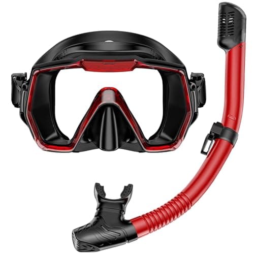 Honlanor Snorkel Set Adults Snorkeling Gear Anti-Leak and Anti-Fog Tempered Glass Lens Panoramic View Swim Mask Dry Top Snorkel Kit for Snorkeling Scuba Diving Swimming Travel with Carry Bag