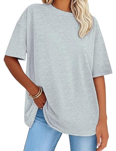 Women's Oversized T-Shirts Short Sleeve Crew Neck Summer Tops Casual Loose Fit Basic Tee Shirts Grey XL